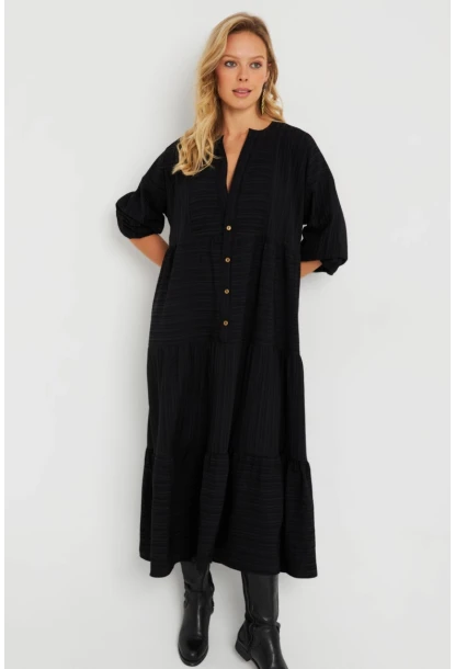 Kadın Salaş Midi Elbise Siyah Q982