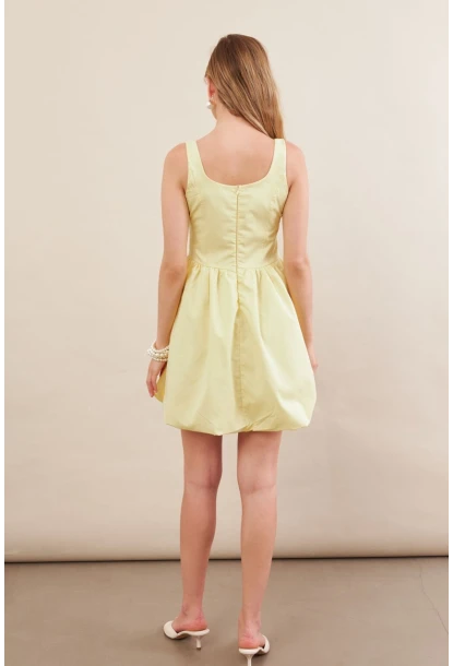 Kadın Sarı Askılı Mini Balon Elbise ERL105
