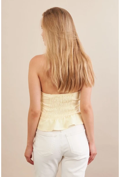 Kadın Sarı Boyun Bağlamalı Keten Yelek FS129