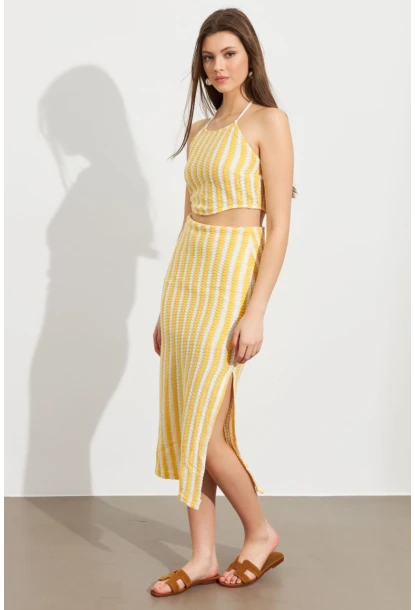 Kadın Sarı Etekli Triko Takım ROP108
