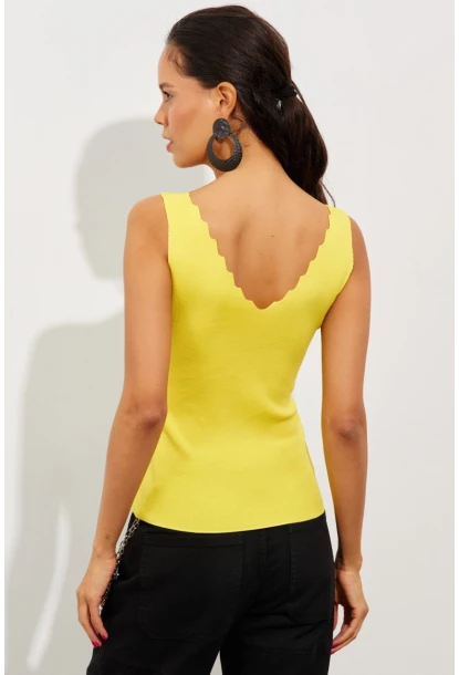 Kadın Sarı Merdiven Yaka Triko Bluz YV83