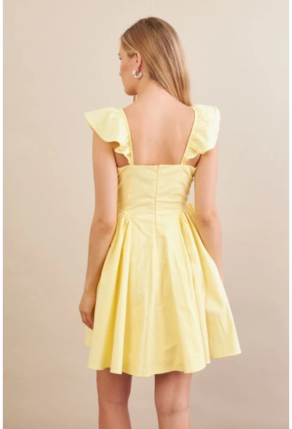 Kadın Sarı Midi Dokuma Elbise PSG1010