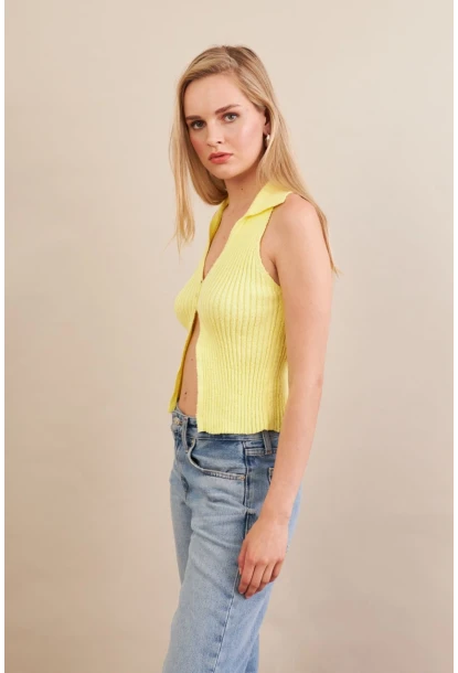 Kadın Sarı Polo Yaka Yumoş Yelek ZH050
