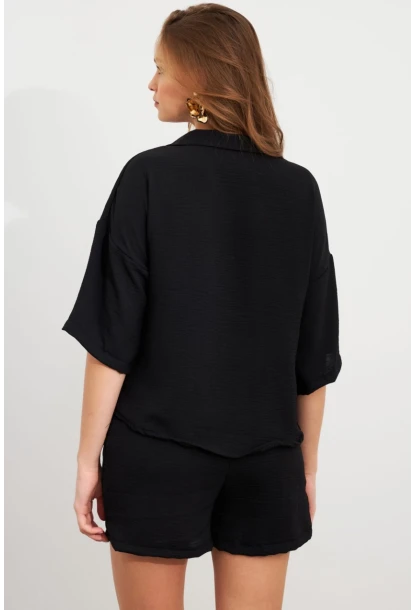 Kadın Siyah Aerobin Şort Takım Q1005