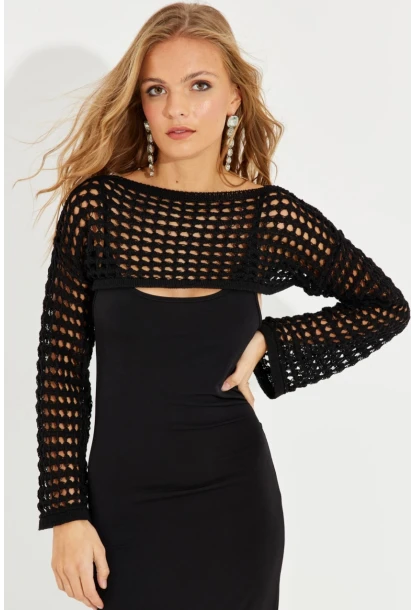 Kadın Siyah Ajurlu Bolero YV115