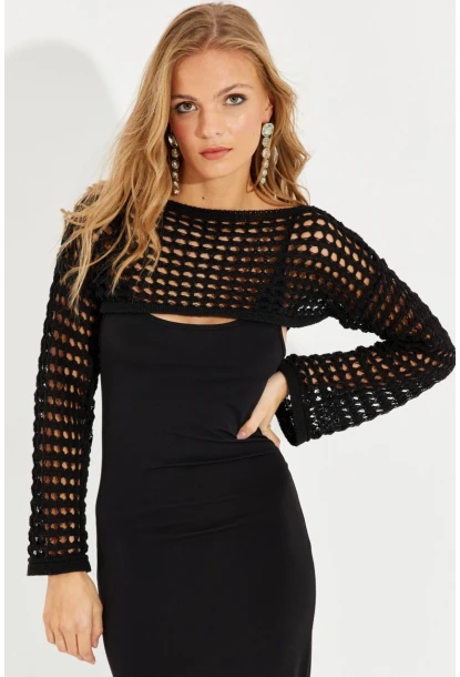 Kadın Siyah Ajurlu Bolero YV115