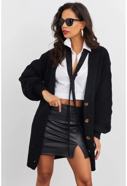 Kadın Siyah Ajurlu Hırka YV108