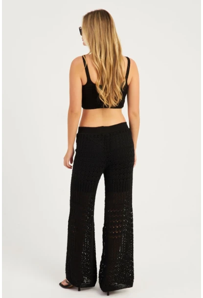 Kadın Siyah Ajurlu Triko Pantolon YZ3062