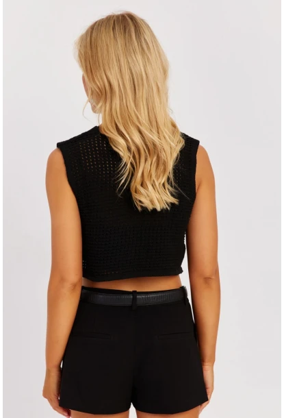 Kadın Siyah Ajurlu Triko Yelek YZ627