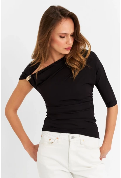 Kadın Siyah Aksesuarlı Bluz EY3074