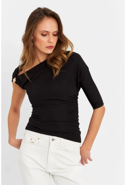 Kadın Siyah Aksesuarlı Bluz EY3074