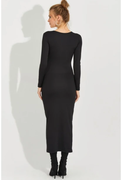 Kadın Siyah Aksesuarlı Midi Elbise EY2591