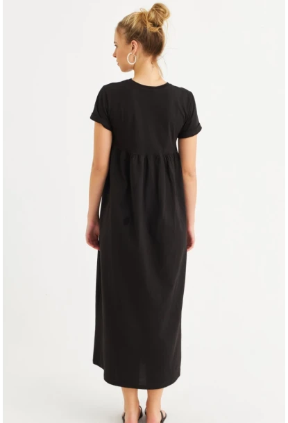 Kadın Siyah Asimetrik Dikişli Maxi Elbise MDMR440