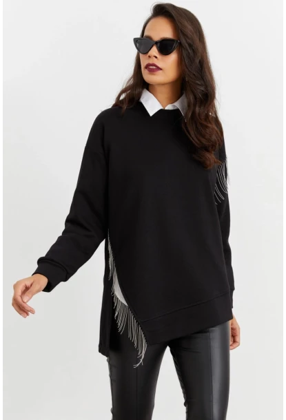 Kadın Siyah Asimetrik Sweatshirt BK1526