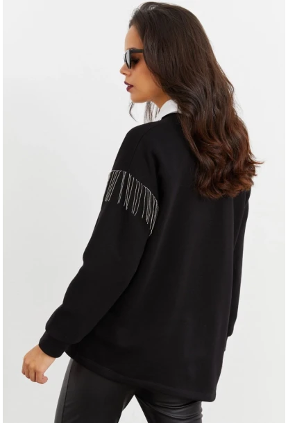 Kadın Siyah Asimetrik Sweatshirt BK1526