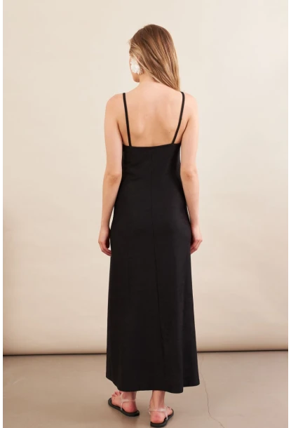 Kadın Siyah Askılı Midi Elbise FLU7314