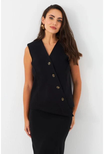 Kadın Siyah Astarlı Asimetrik Yelek RAD50102