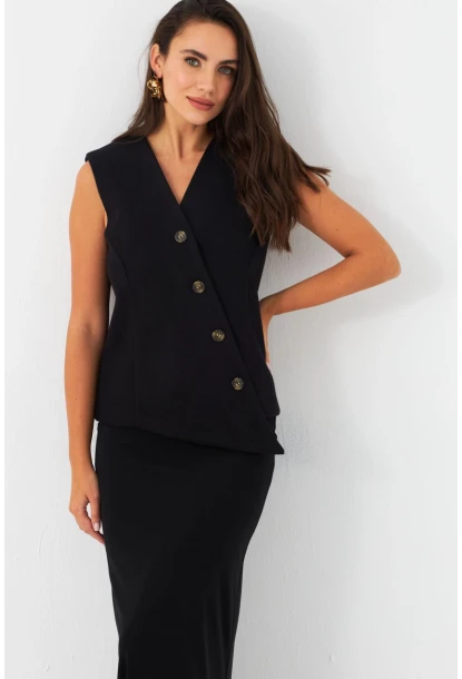 Kadın Siyah Astarlı Asimetrik Yelek RAD50102