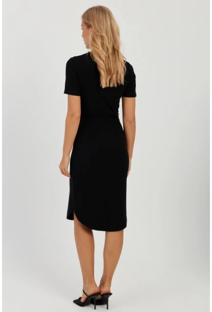 Kadın Siyah Bağlamalı Kaşkorse Midi Elbise LPP1270