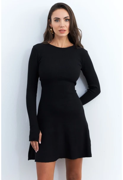 Kadın Siyah Bağlamalı Kaşkorse Mini Elbise FRY2175