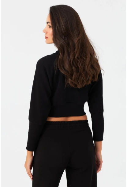 Kadın Siyah Balıkçı Crop Sweatshirt DY1469