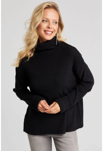 Kadın Siyah Balıkçı Fitilli Triko Kazak AYD257