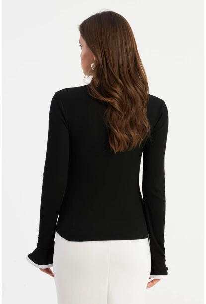 Kadın Siyah Balıkçı Kaşkorse Bluz EY2949