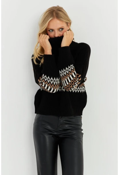 Kadın Siyah Balıkçı Triko Kazak YZ527