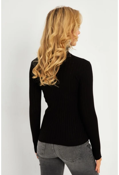 Kadın Siyah Balıkçı Yaka Eldivenli Triko Bluz HNT03