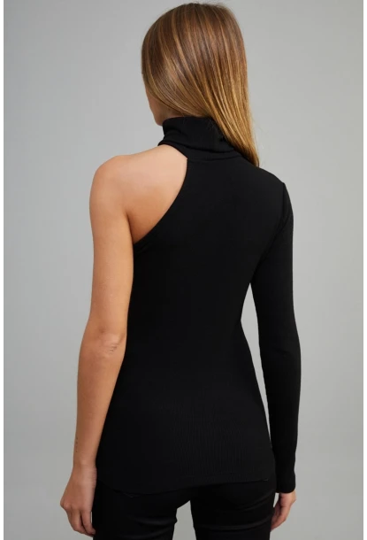 Kadın Siyah Balıkçı Yaka Tek Kol Kaşkorse Bluz EY1118