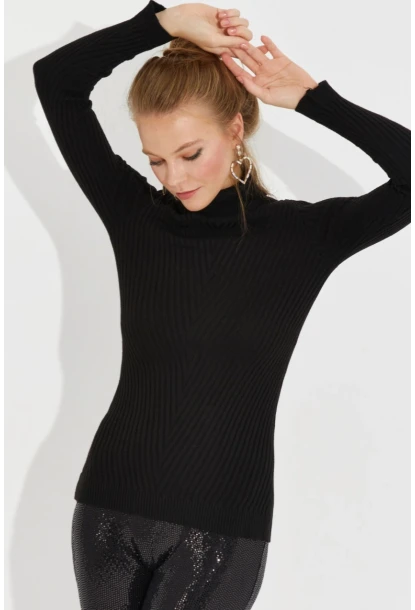Kadın Siyah Balıkçı Yaka Triko Bluz MSS128