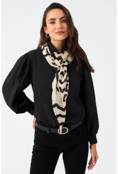 Kadın Siyah Balon Kol Gömlek MZER416