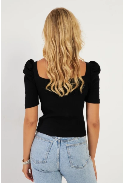 Kadın Siyah Balon Kol Kaşkorse Bluz XL2019