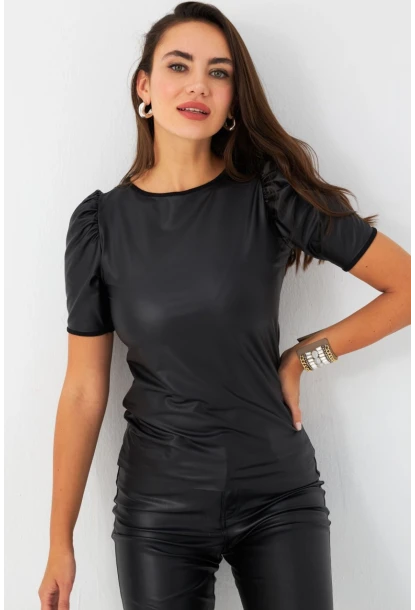 Kadın Siyah Balon Kol Sıvama Bluz TF35