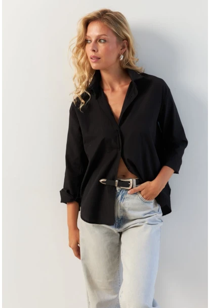Kadın Siyah Basic Gömlek HNT02