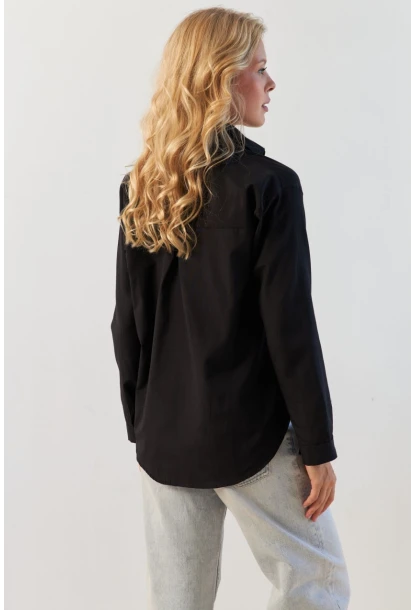 Kadın Siyah Basic Gömlek HNT02