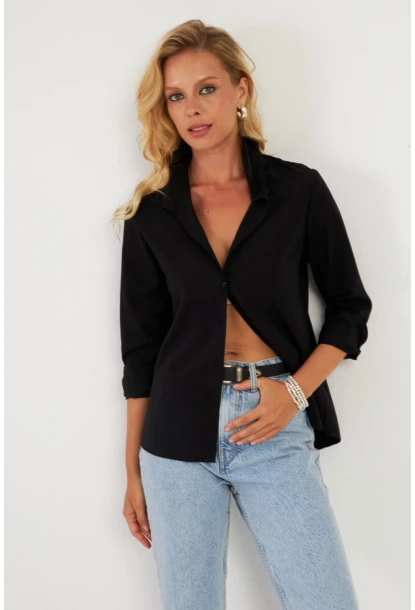 Kadın Siyah Basic Gömlek ZER411