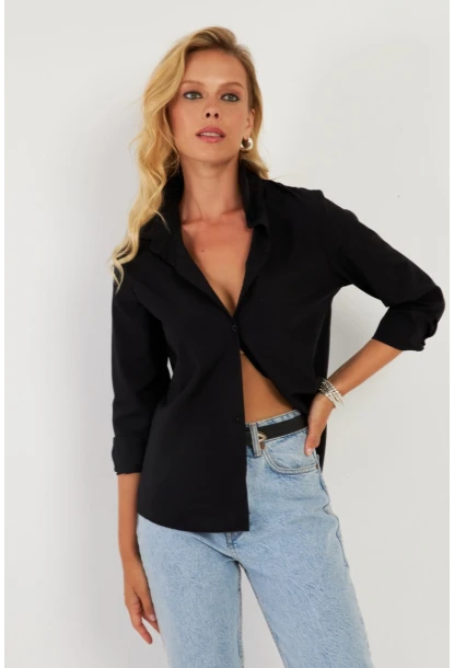 Kadın Siyah Basic Gömlek ZER411