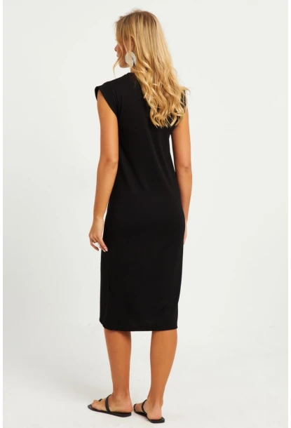 Kadın Siyah Basic Midi Elbise DMR279