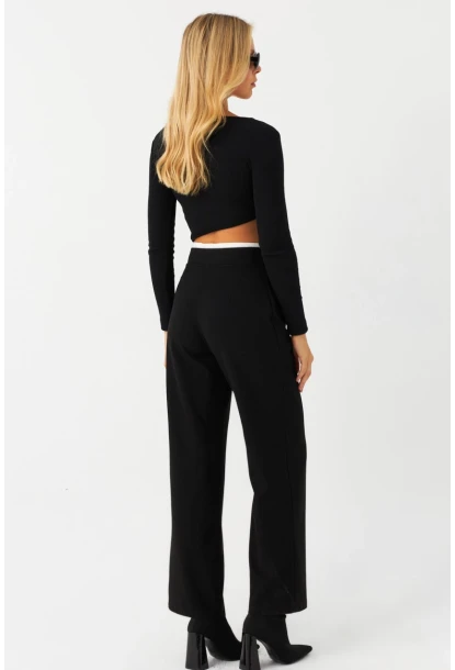 Kadın Siyah Beli Bağlamalı Palazzo Pantolon ELA3972