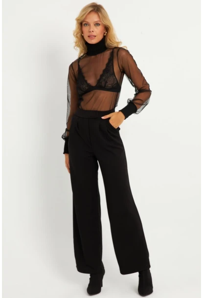 Kadın Siyah Beli Cırtlı Pantolon ELT3455