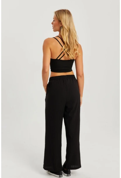 Kadın Siyah Beli Lastikli Bürümcük Pantolon ZER405