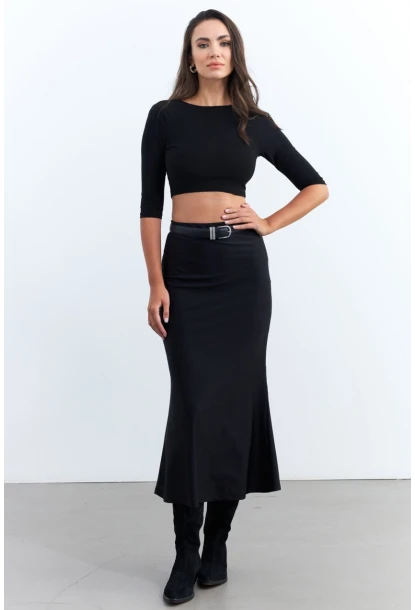 Kadın Siyah Beli Lastikli Etek FRY2235