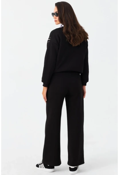 Kadın Siyah Beli Lastikli Palazzo Eşofman Altı ZM30