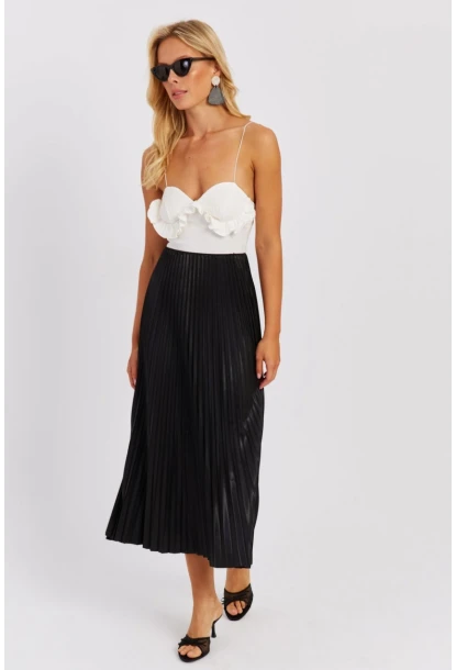 Kadın Siyah Beli Lastikli Pilise Etek OW145