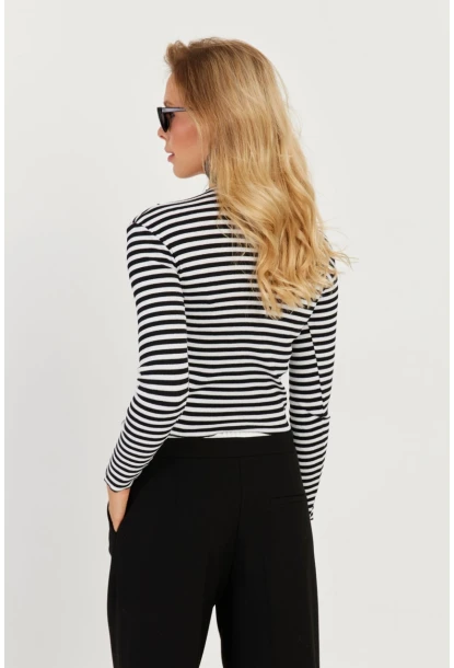 Kadın Siyah-Beyaz Çizgili Bluz CY335