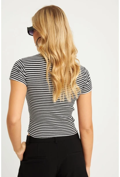 Kadın Siyah-Beyaz Çizgili Bluz XL2005