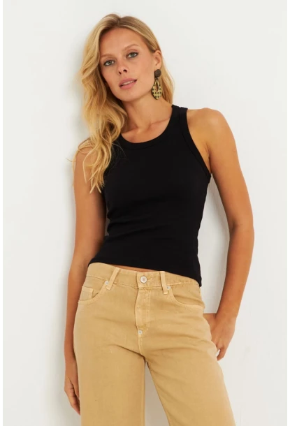 Kadın Siyah-Beyaz İkili Halter Yaka Fitilli Bluz MK12