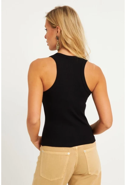 Kadın Siyah-Beyaz İkili Halter Yaka Fitilli Bluz MK12