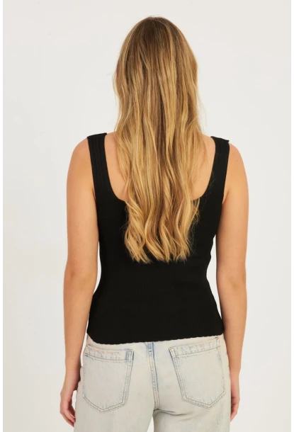 Kadın Siyah-Beyaz İkili Kare Yaka Triko Bluz SMT226